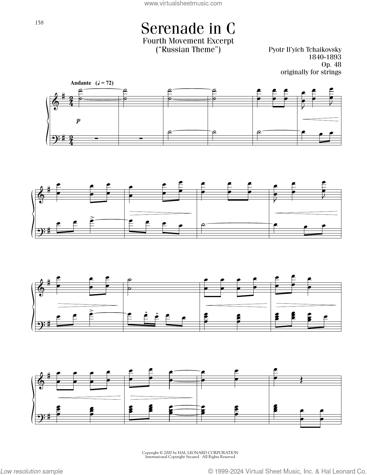 Serenade In C, Op. 48, Fourth Movement ("Russian Theme") Excerpt