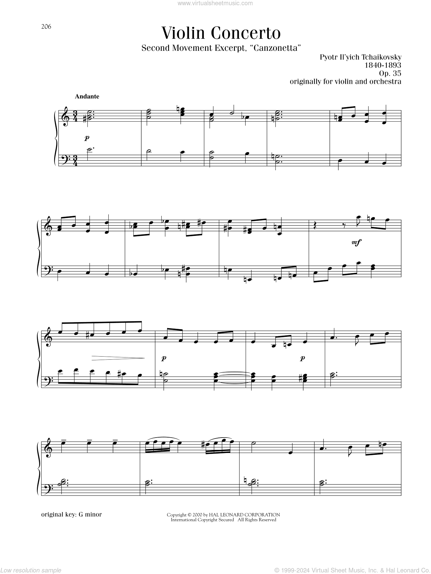 Violin Concerto in D Major, Op. 35, Second Movement ("Canzonetta") Excerpt