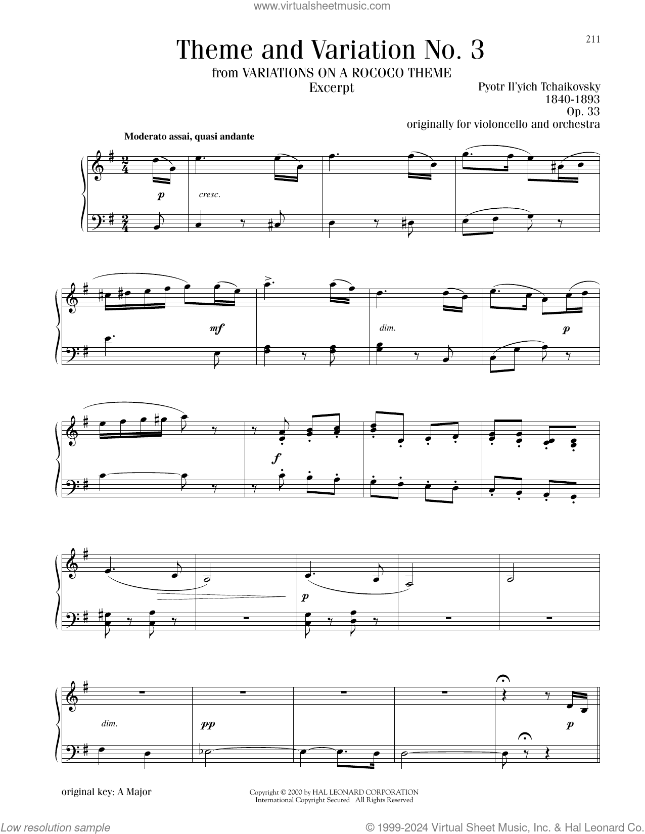 Theme And Variation No. 3, Op. 33