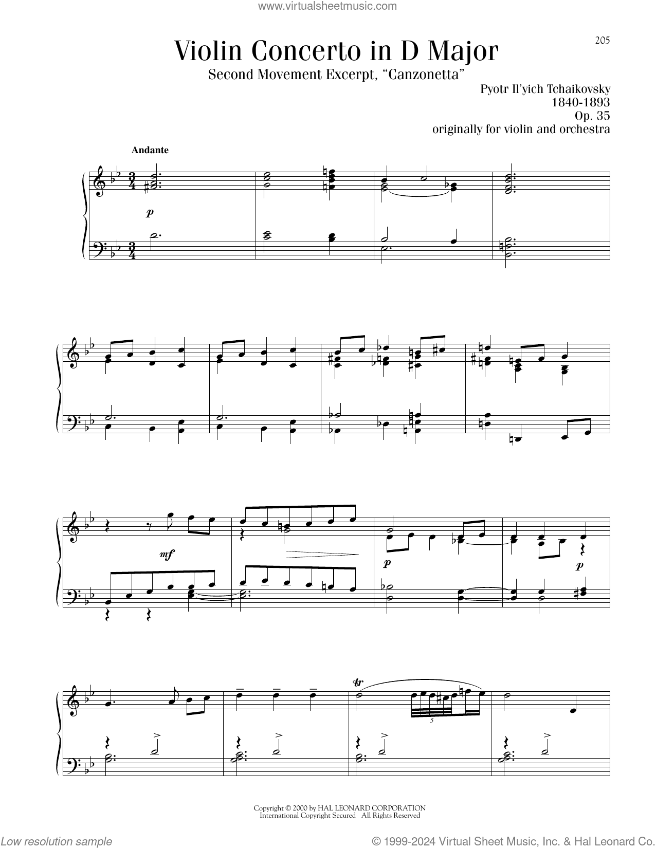 Violin Concerto in D Major, Op. 35, Second Movement ("Canzonetta") Excerpt
