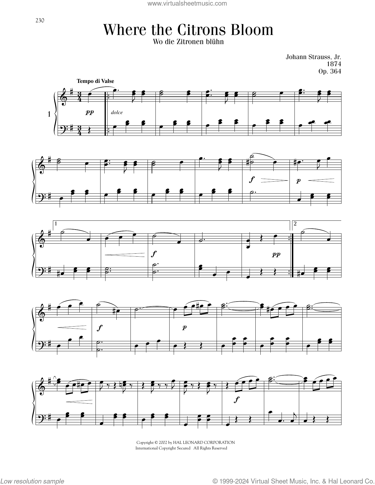 Where The Citrons Bloom, Op. 364