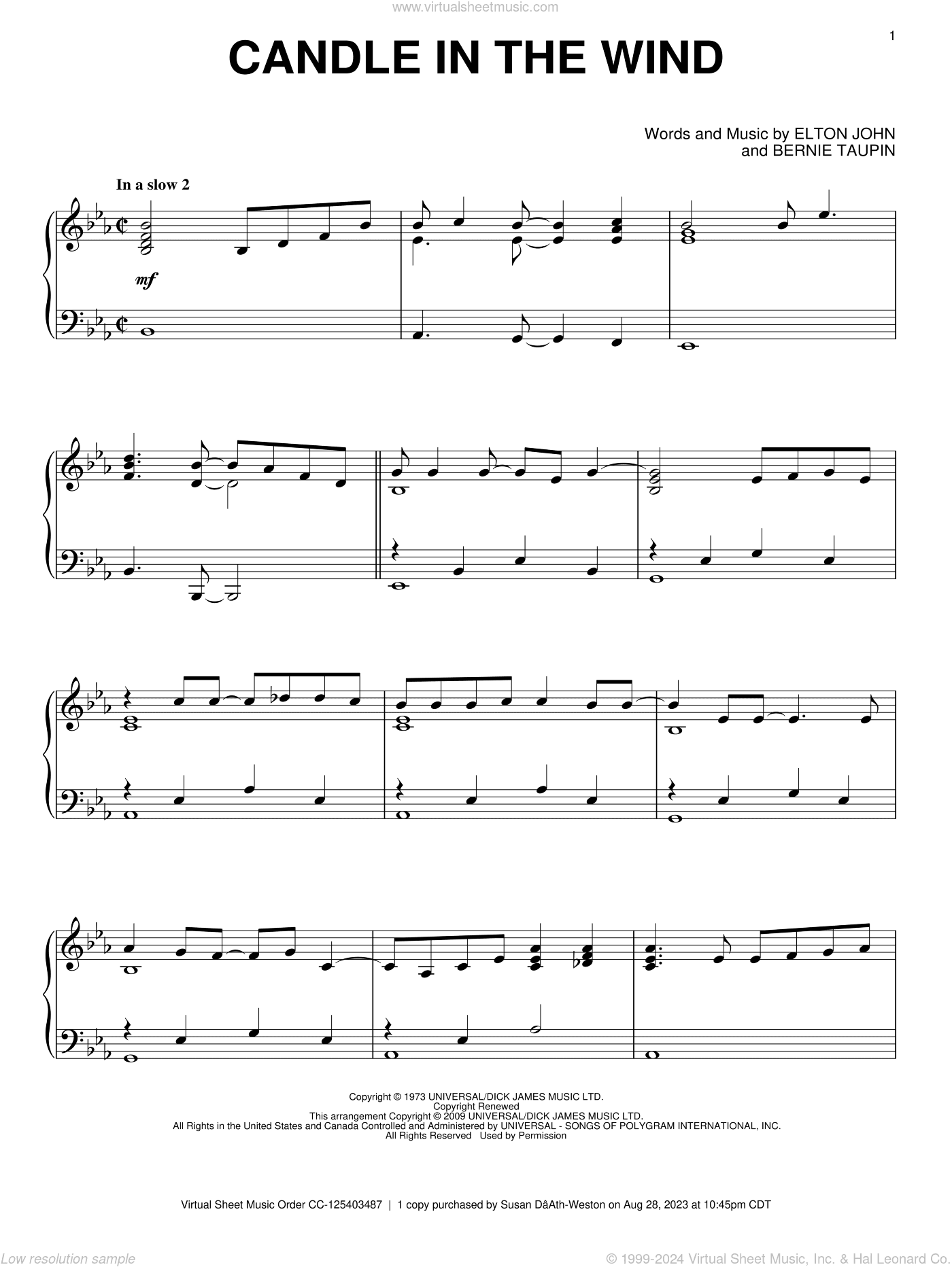 Candle In The Wind, (intermediate)