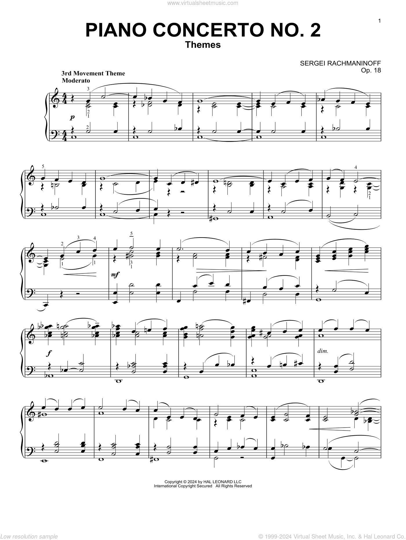 Piano Concerto No. 2 In C Minor, Op. 18, (intermediate)