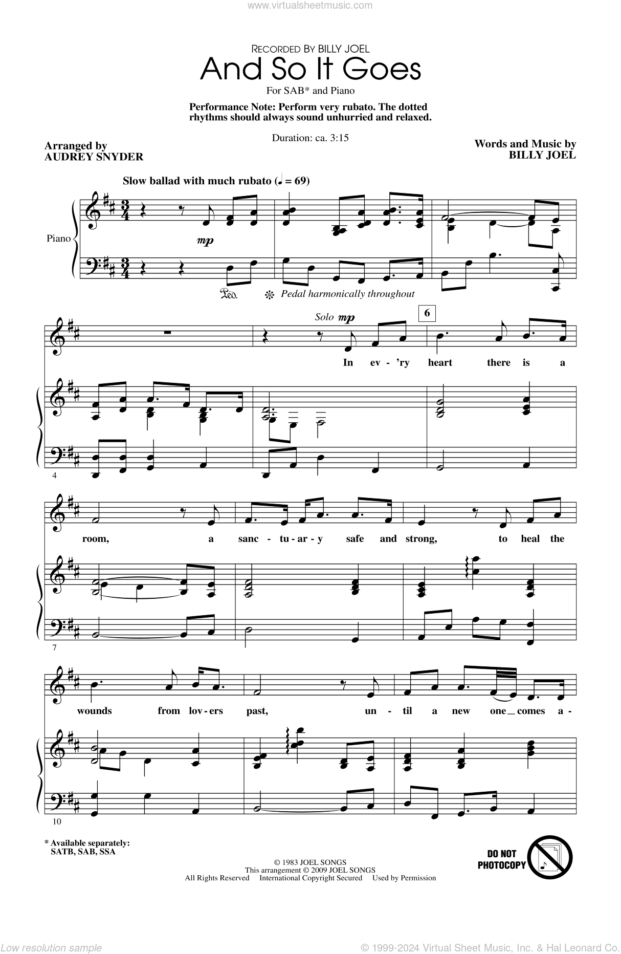 And So It Goes (arr. Audrey Snyder)