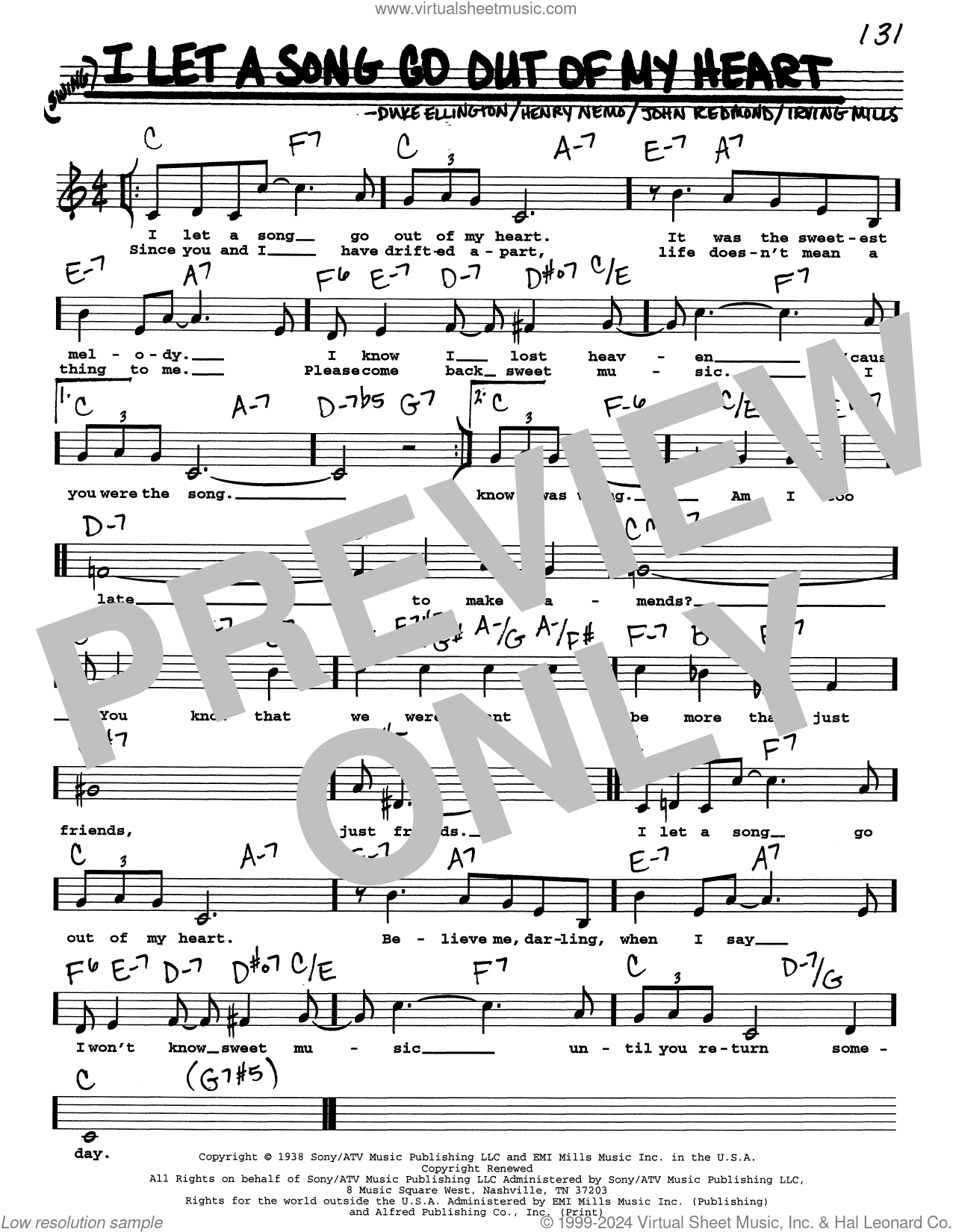 I Let A Song Go Out Of My Heart (Low Voice)
