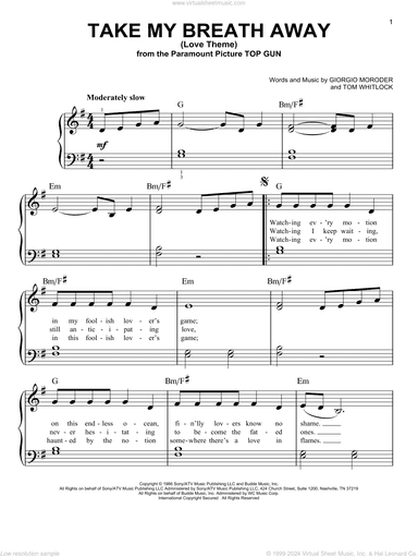 Take My Breath Away (Love Theme), (easy)
