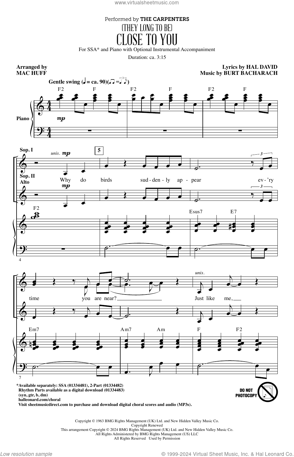 (They Long To Be) Close To You (arr. Mac Huff)