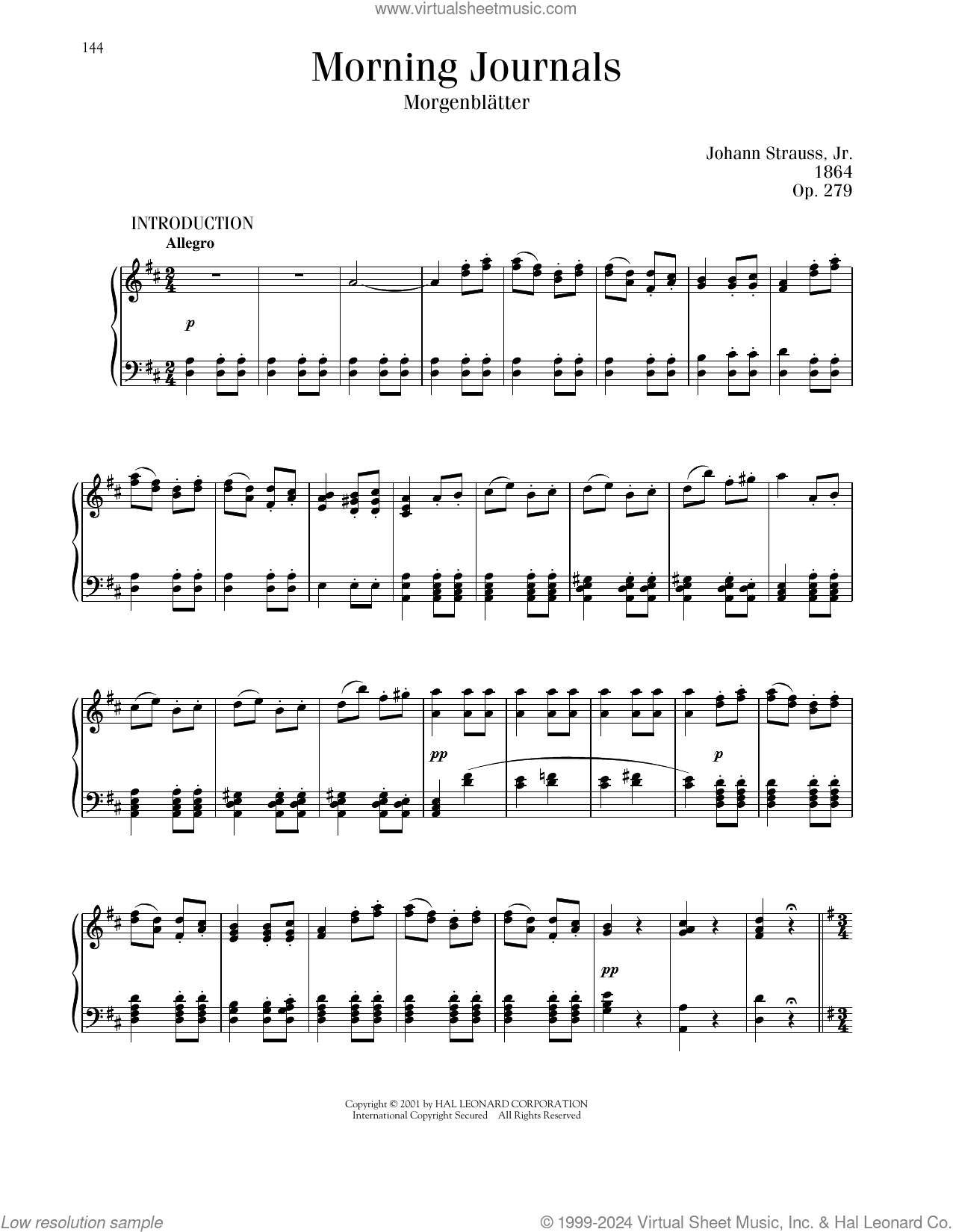 Morning Journals, Op. 279