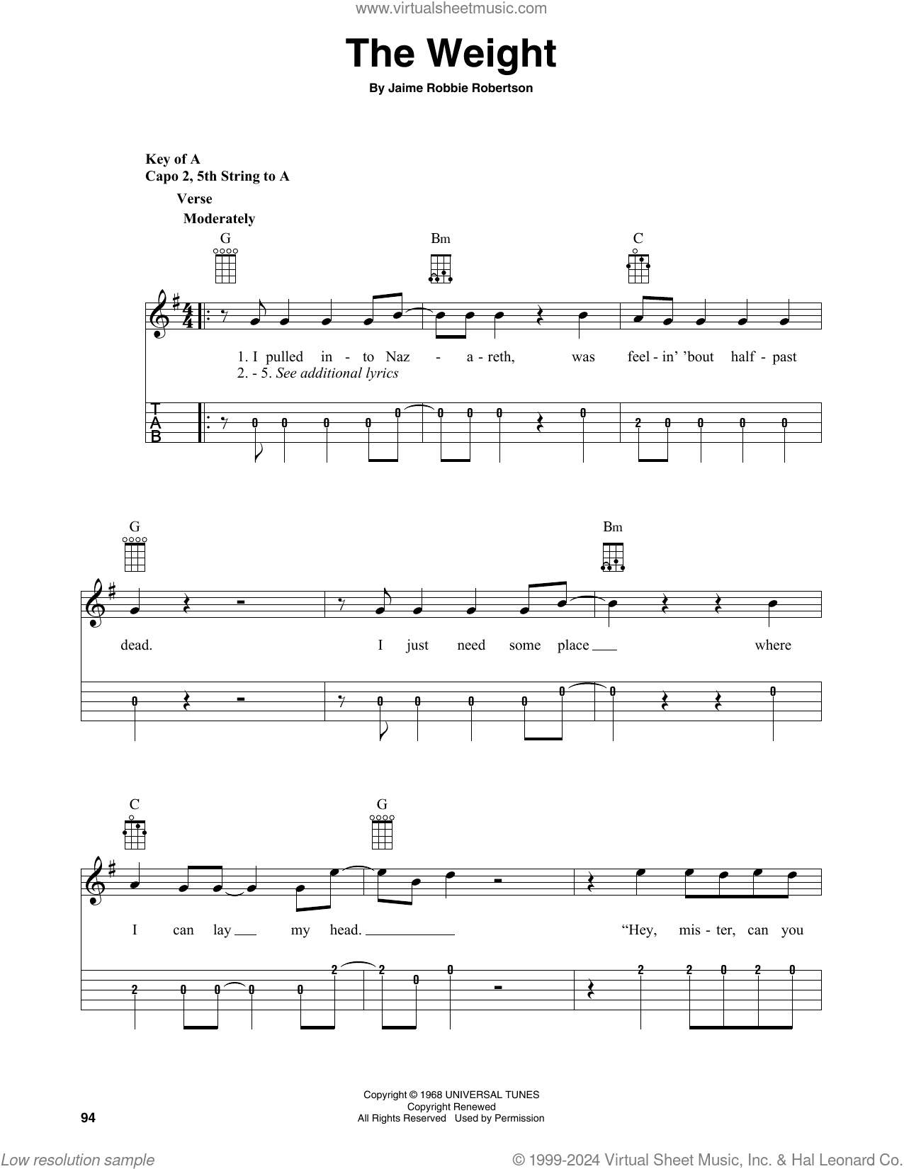 The Weight (arr. Fred Sokolow)