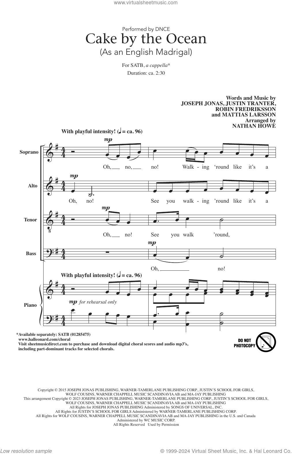 Cake By The Ocean (As an English Madrigal) (arr. Nathan Howe)