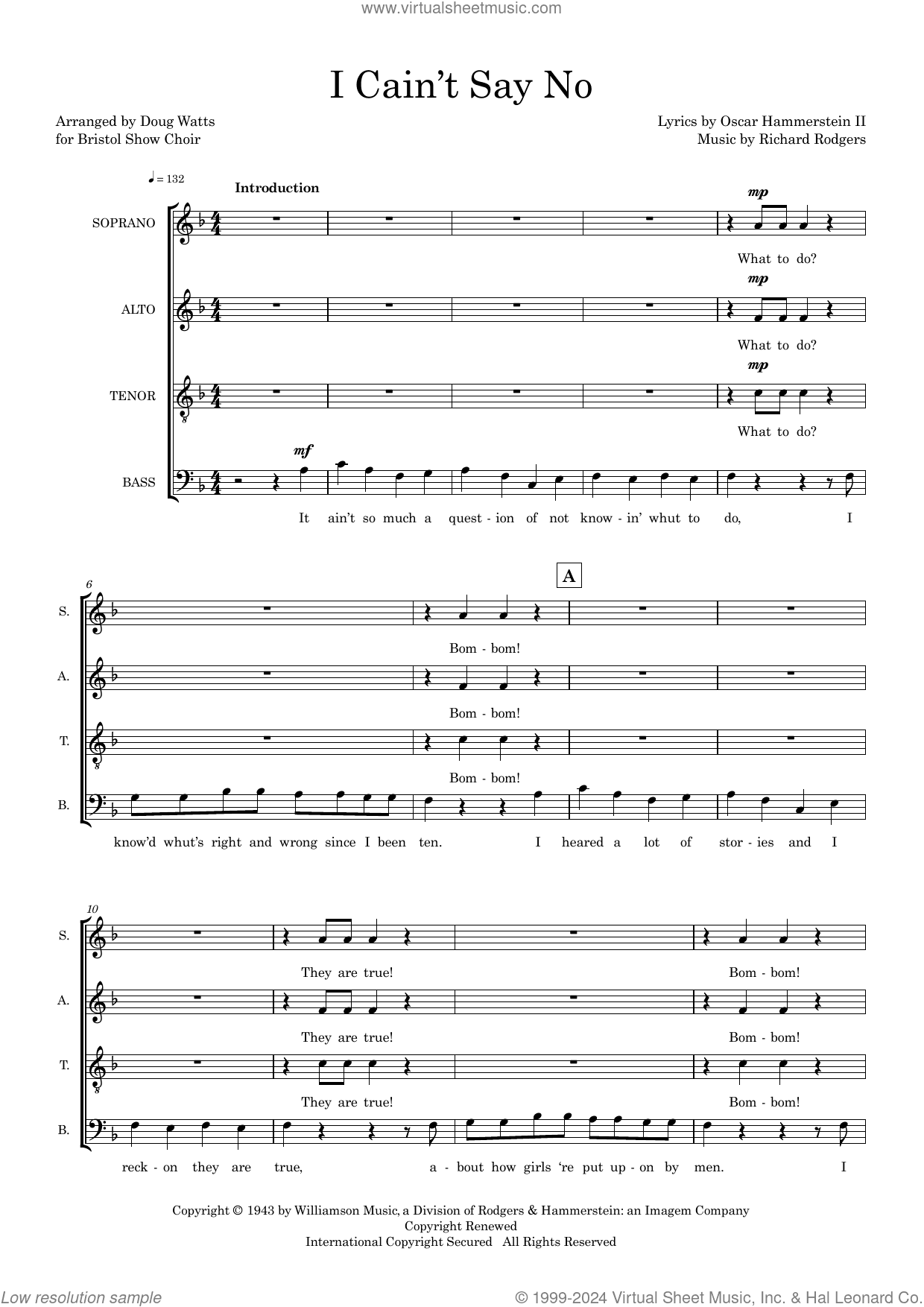 I Cain't Say No (arr. Doug Watts)
