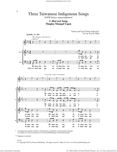 Three Taiwanese Indigenous Songs (arr. Tsai Yu-shan)