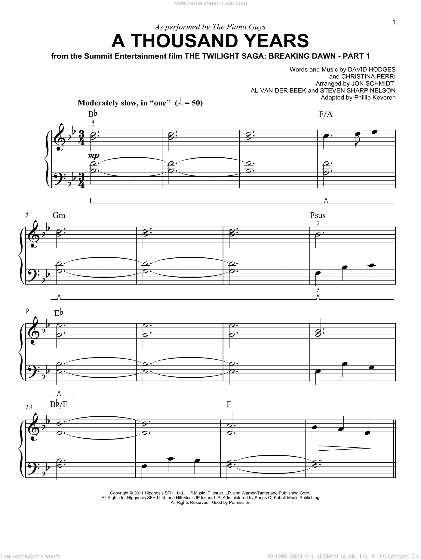 A Thousand Years (arr. Phillip Keveren)