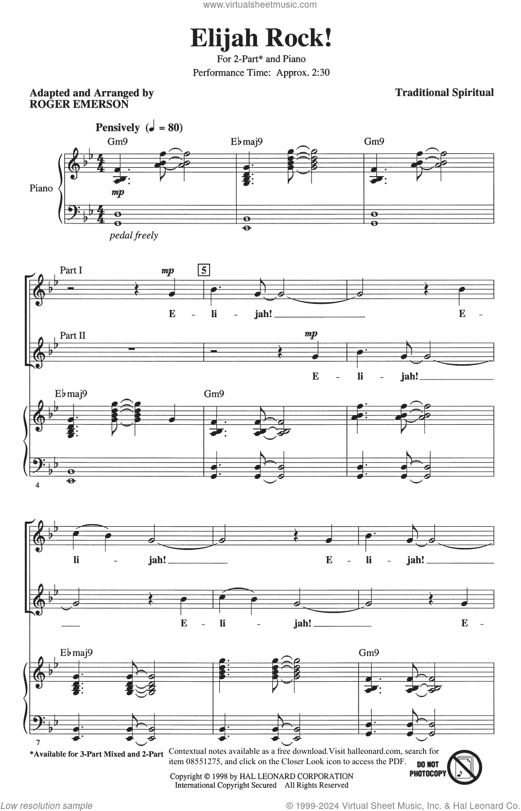 Elijah Rock (arr. Roger Emerson)