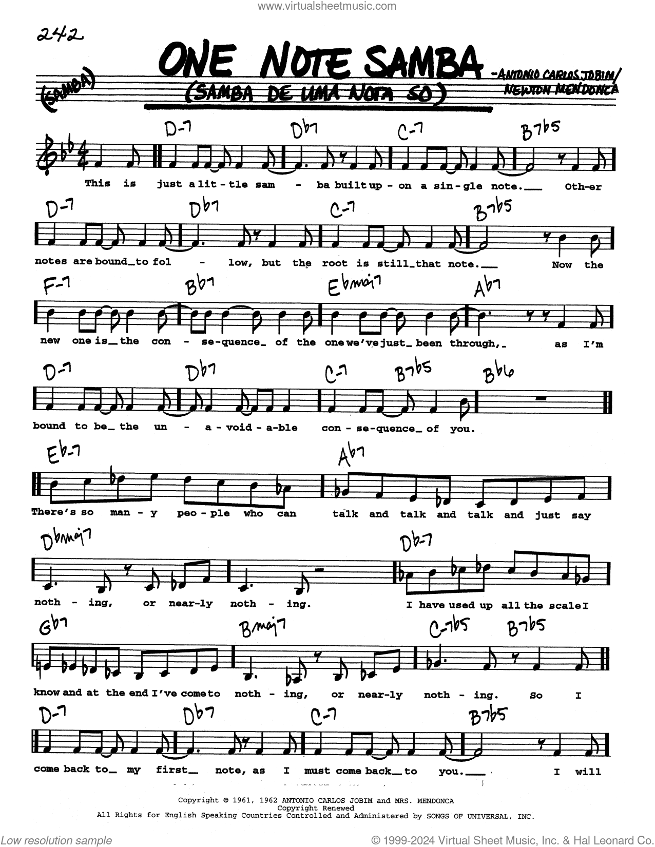 One Note Samba (Samba De Uma Nota So) (Low Voice)