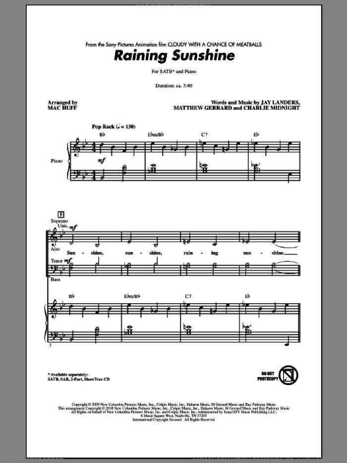 Raining Sunshine (from Cloudy With A Chance Of Meatballs)