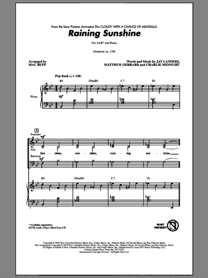Raining Sunshine (from Cloudy With A Chance Of Meatballs)
