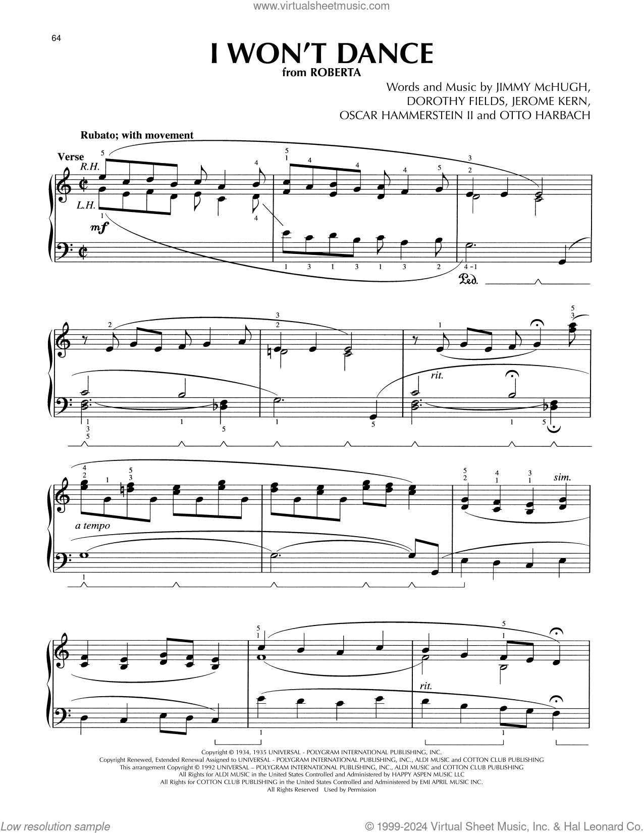 I Won't Dance (from Roberta) (arr. Lee Evans)