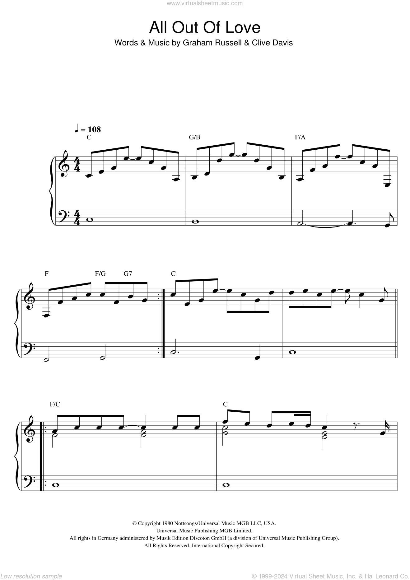 All Out Of Love, (intermediate)
