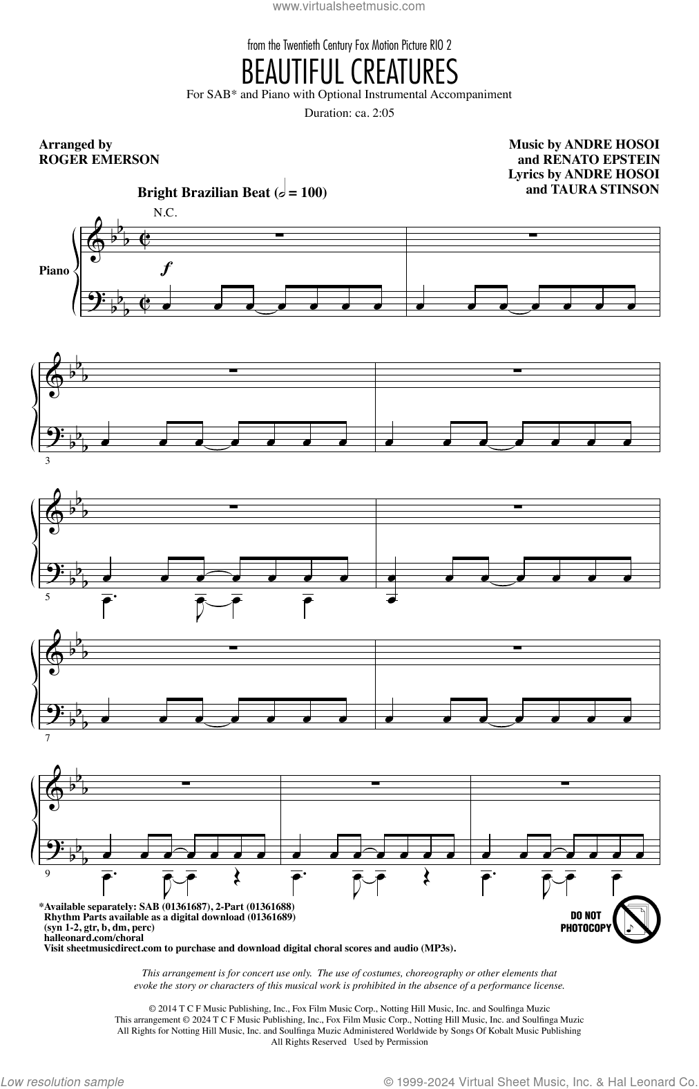 Beautiful Creatures (from Rio 2) (arr. Roger Emerson)