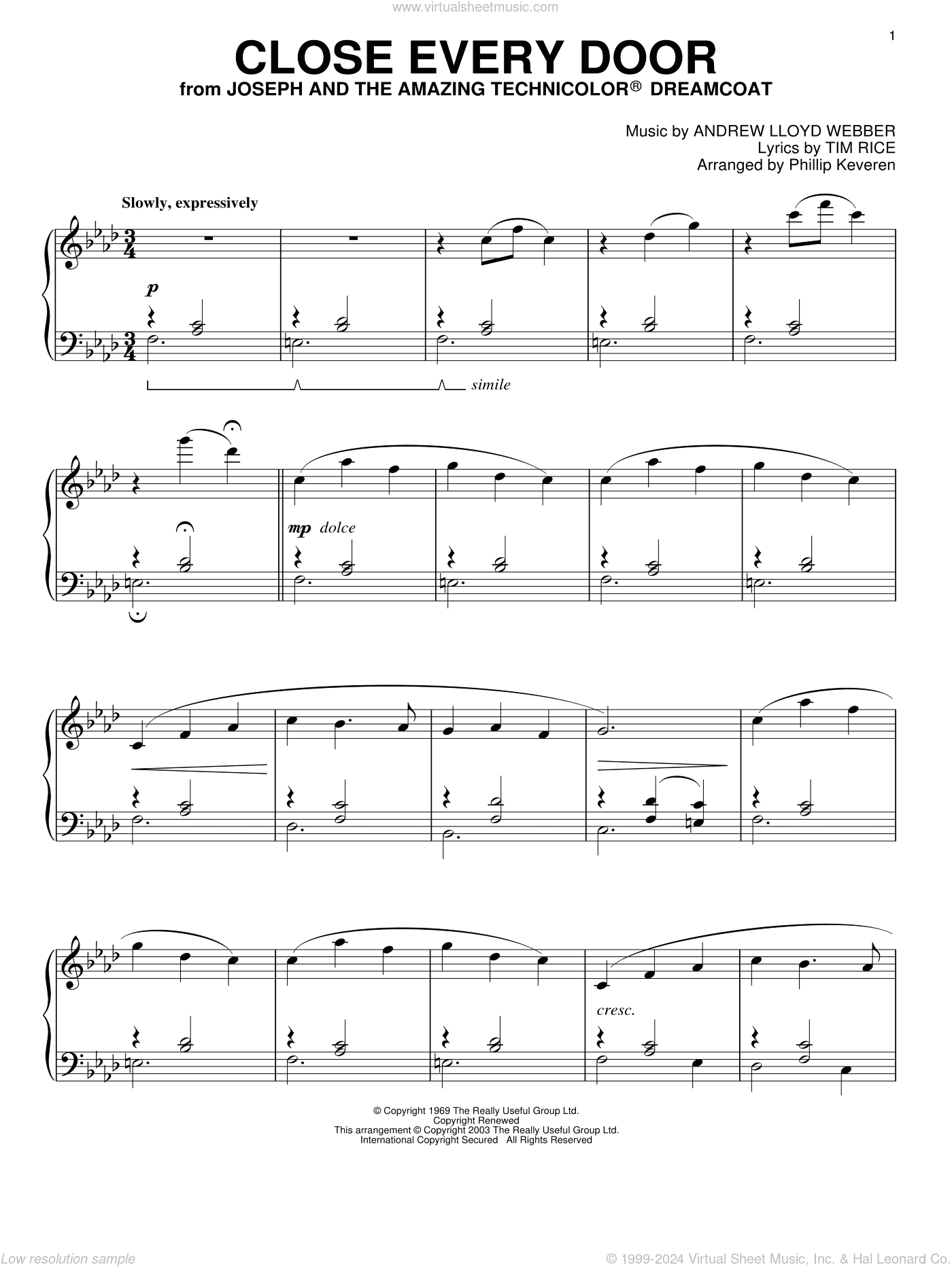Close Every Door (from Joseph and the Amazing Technicolor Dreamcoat) (arr. Phillip Keveren)