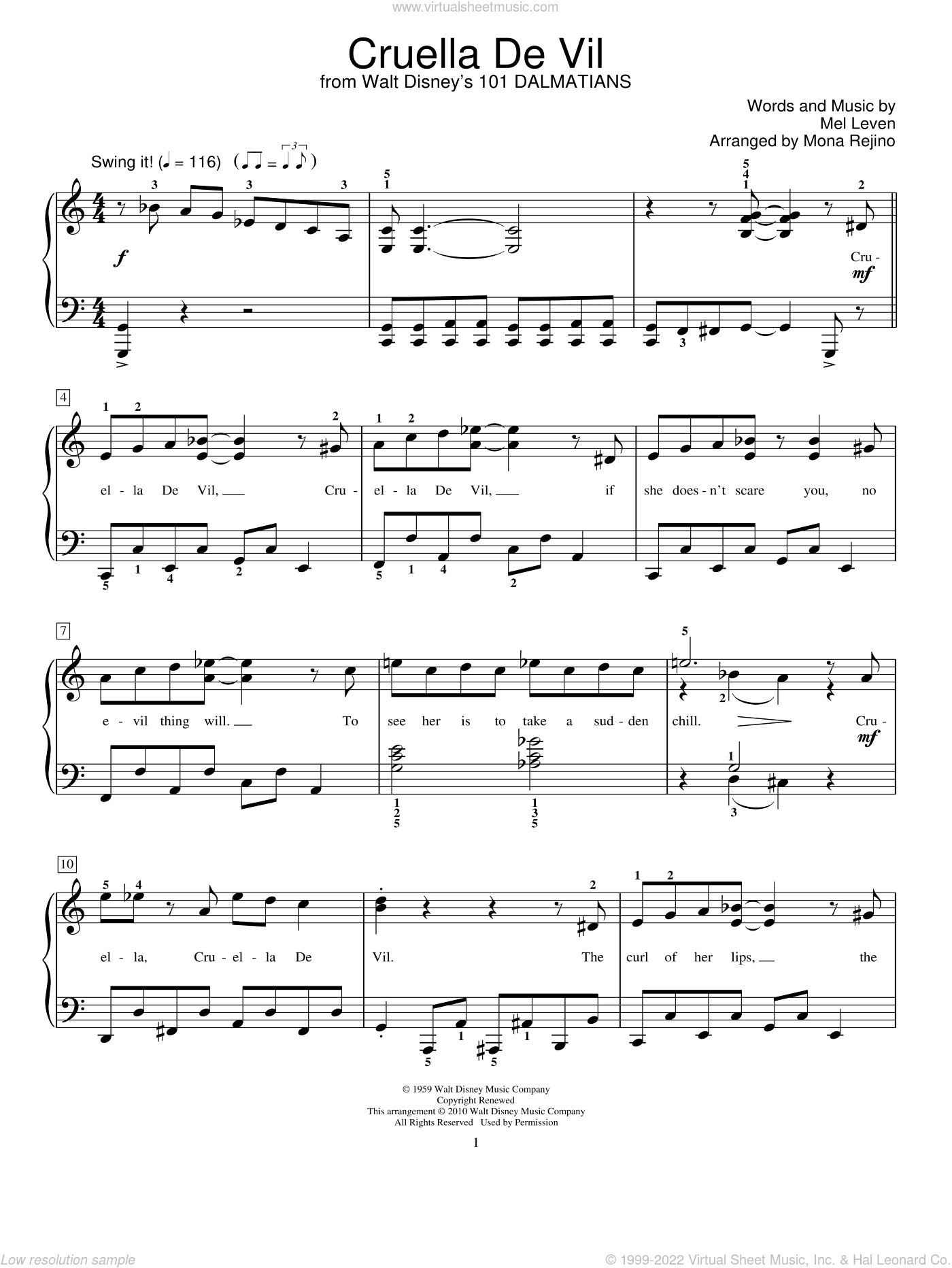 Cruella De Vil (from 101 Dalmations) (arr. Mona Rejino)
