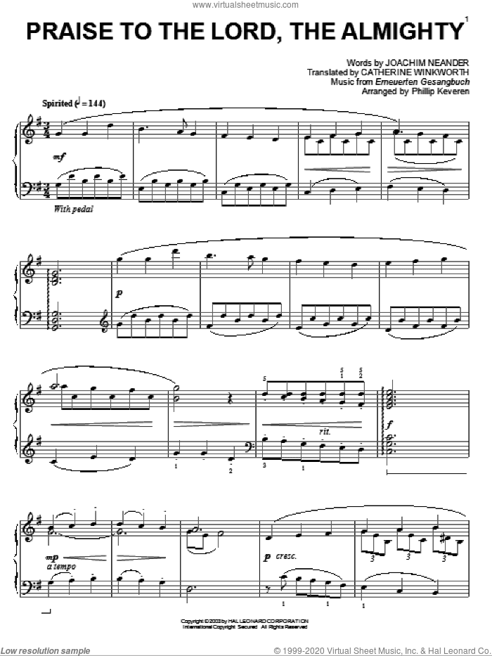 Praise To The Lord, The Almighty (arr. Phillip Keveren)