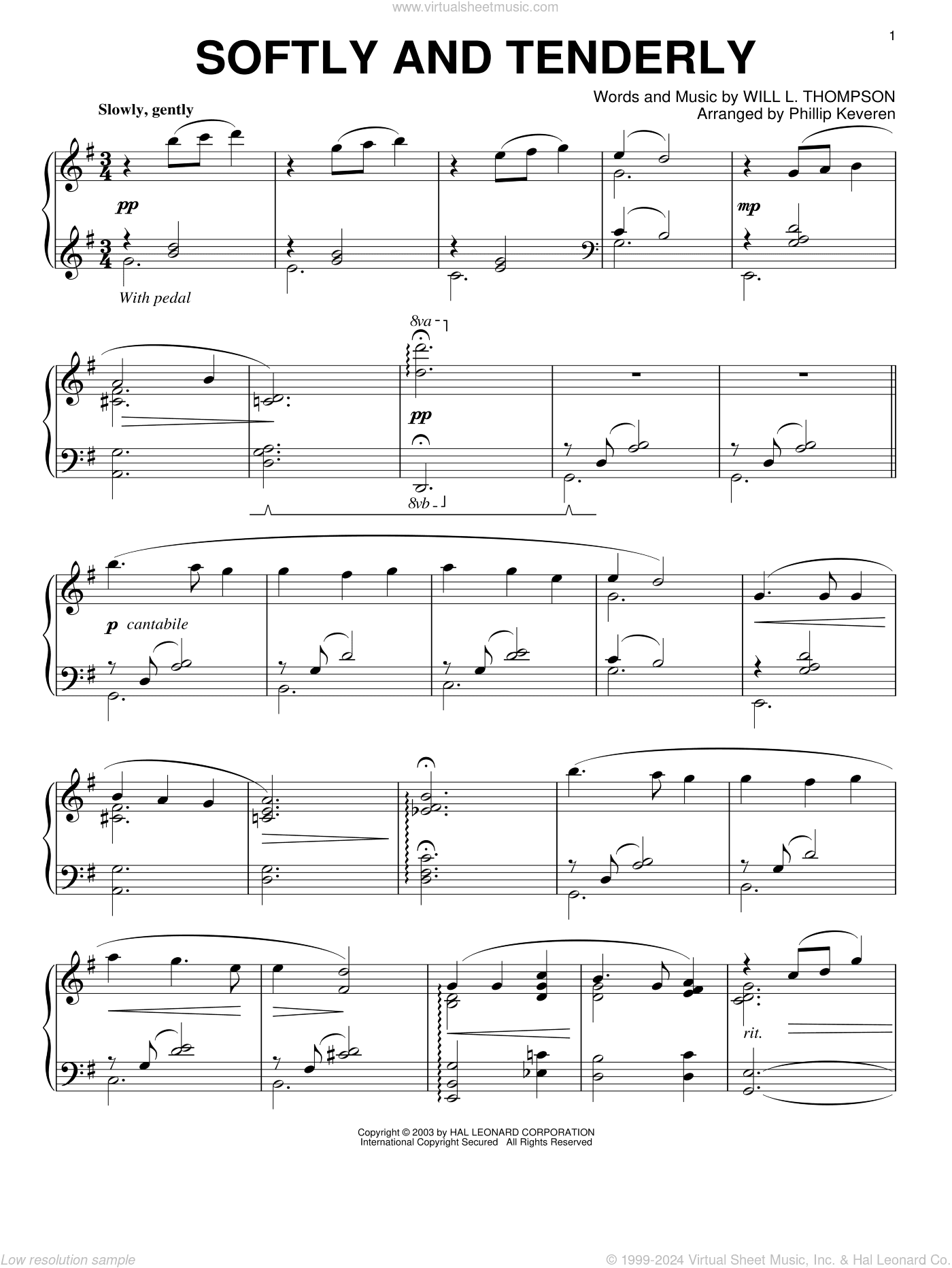 Softly And Tenderly (arr. Phillip Keveren)