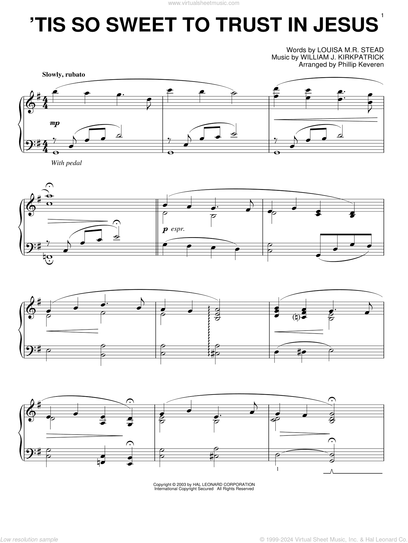 'Tis So Sweet To Trust In Jesus (arr. Phillip Keveren)