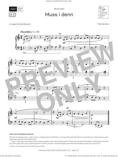 Muss i denn (Grade 1, list A3, from the ABRSM Piano Syllabus 2025 and 2026)