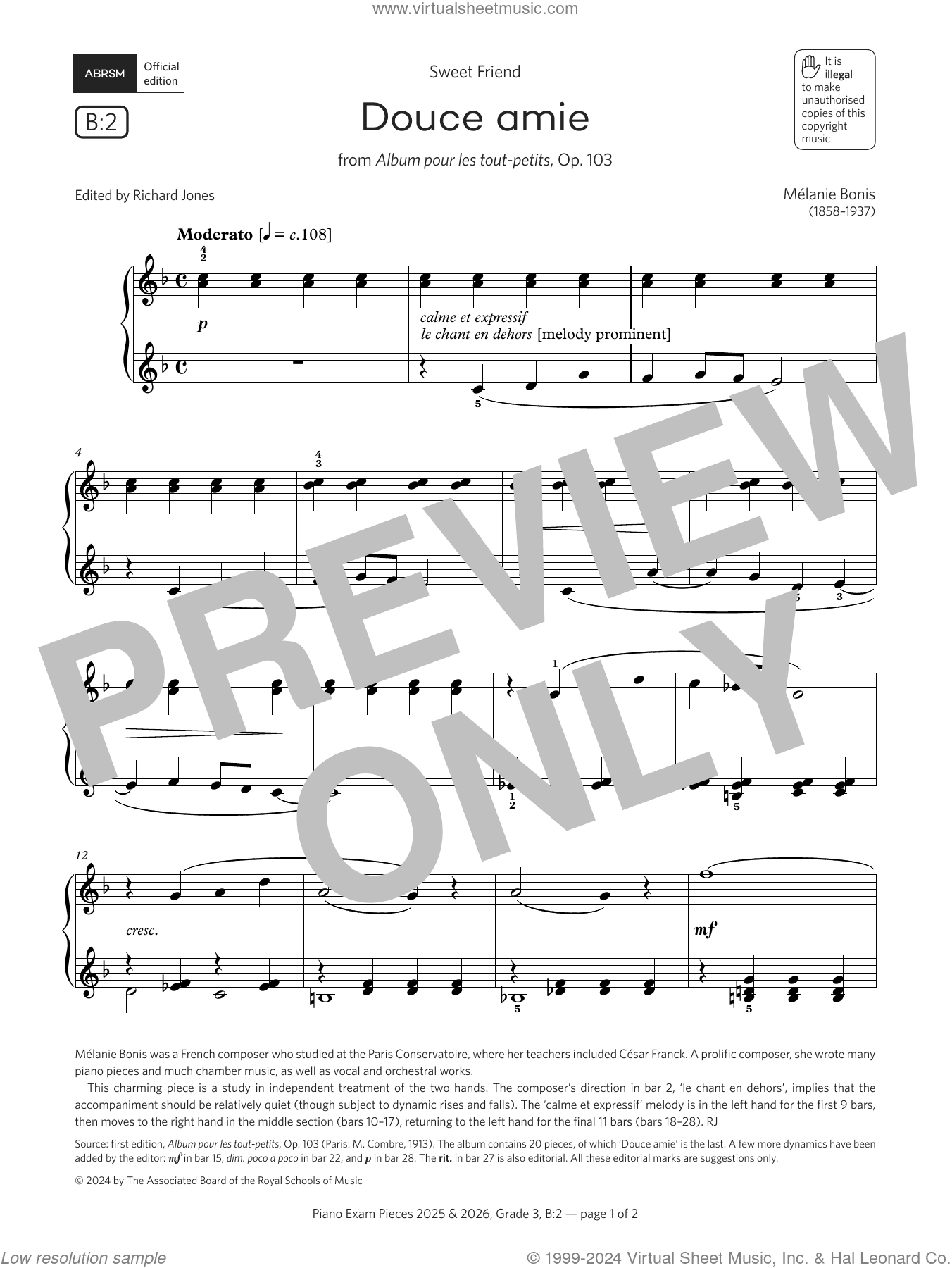 Douce amie (Grade 3, list B2, from the ABRSM Piano Syllabus 2025 and 2026)