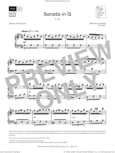 Sonata in G (Grade 4, list A2, from the ABRSM Piano Syllabus 2025 and 2026)