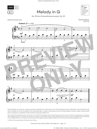 Melody in G (Grade Initial, list B1, from the ABRSM Piano Syllabus 2025 and 2026)