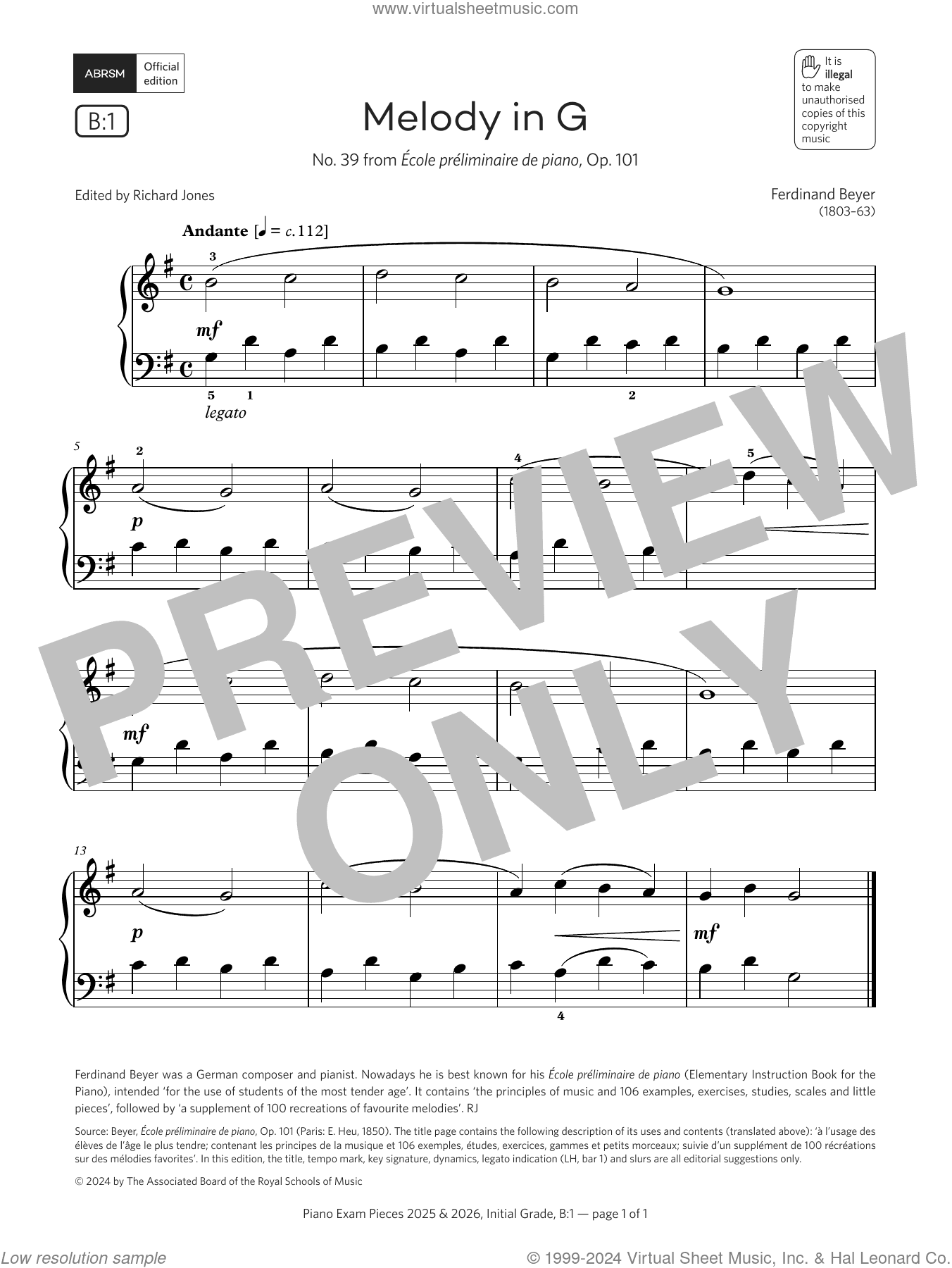 Melody in G (Grade Initial, list B1, from the ABRSM Piano Syllabus 2025 and 2026)