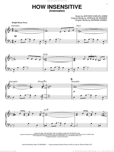 How Insensitive (Insensatez) [Jazz version] (arr. Brent Edstrom)