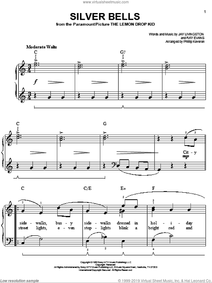 Silver Bells (arr. Phillip Keveren), (easy)