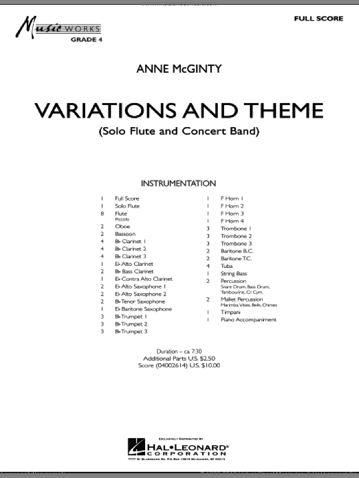 Variations And Theme (for Flute Solo And Band)