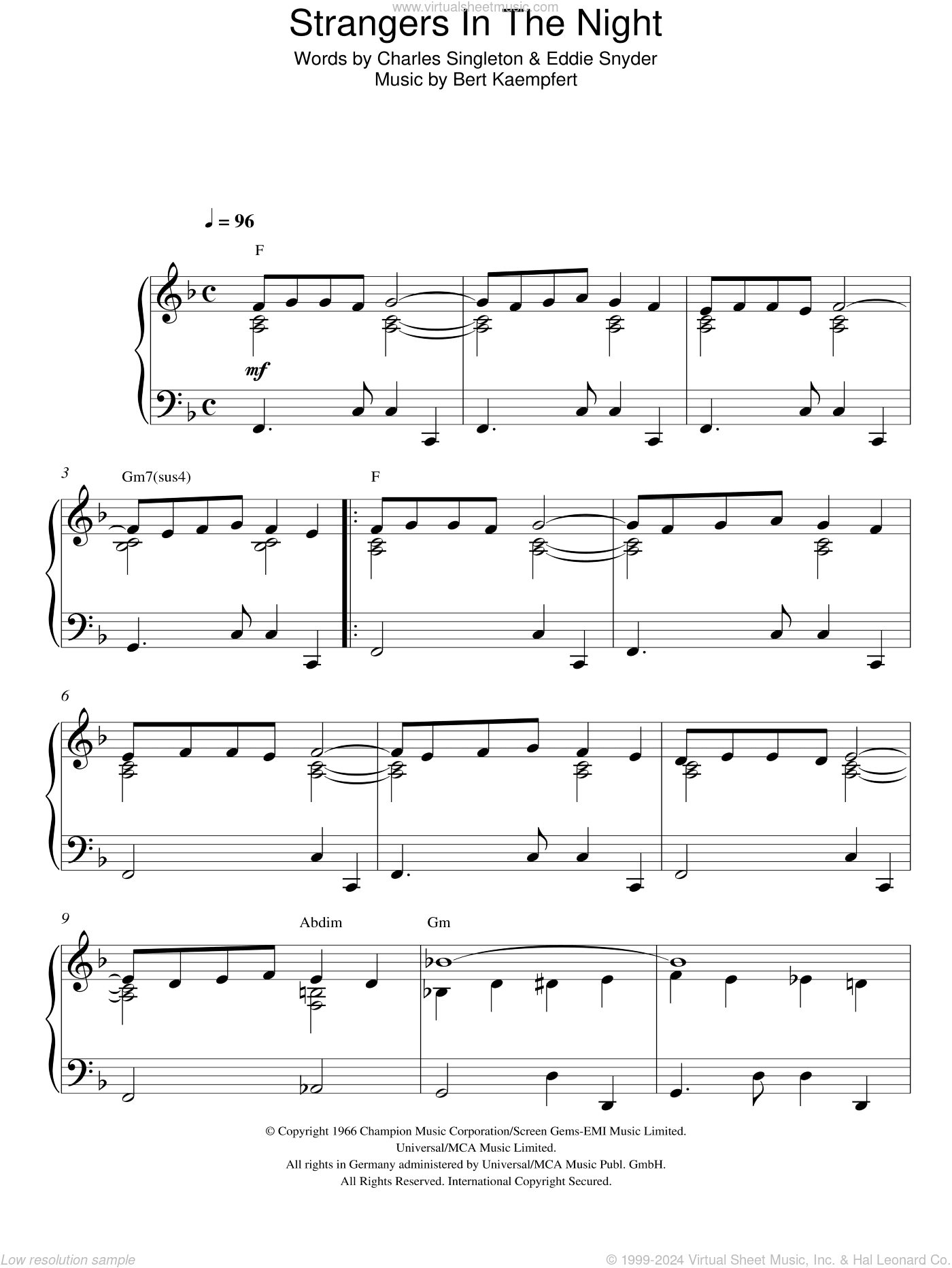 Strangers In The Night, (intermediate)