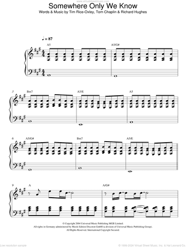 Somewhere Only We Know, (intermediate)