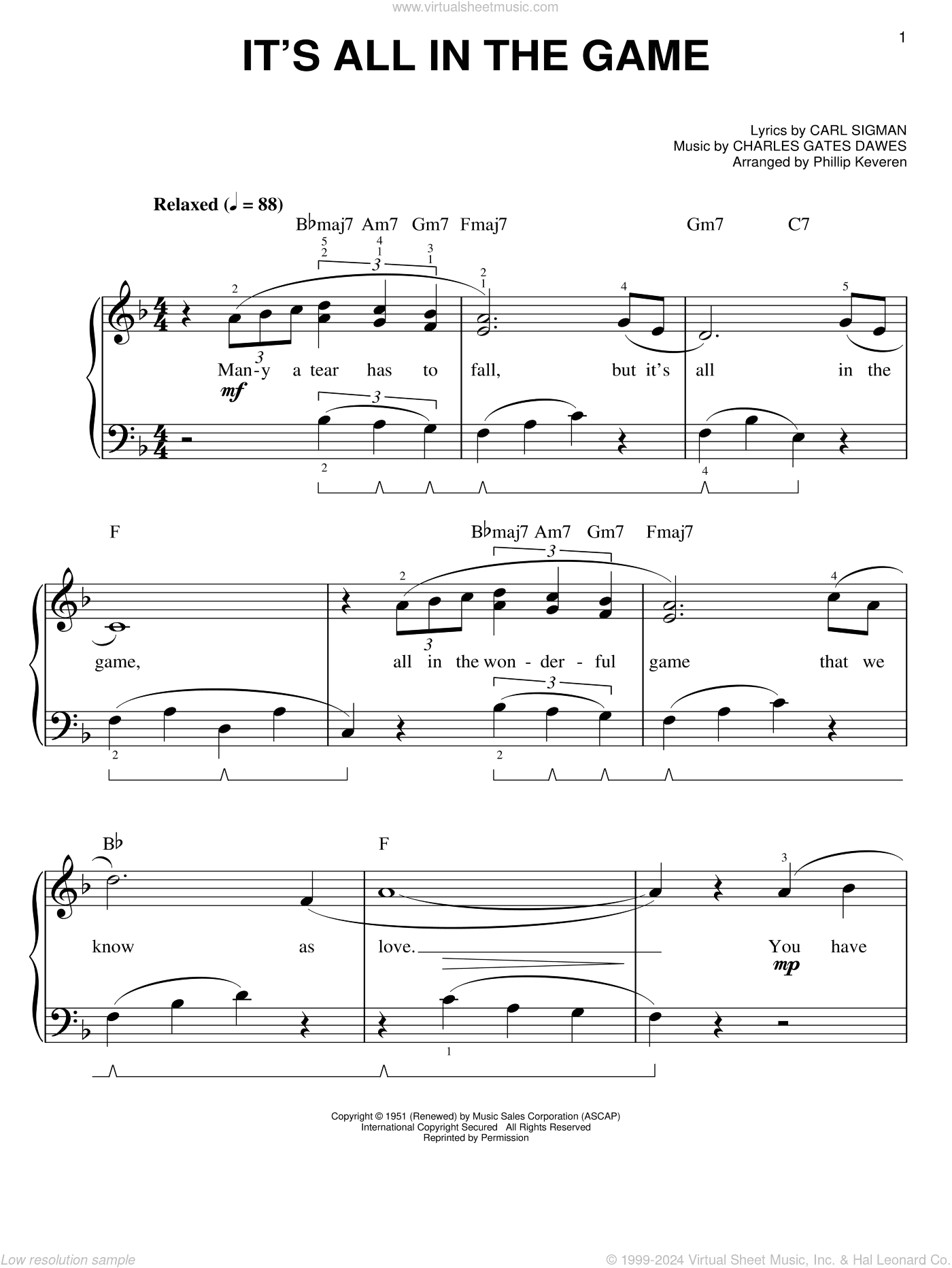It's All In The Game (arr. Phillip Keveren)