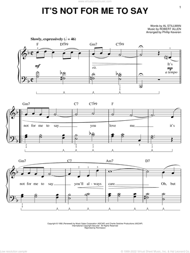 It's Not For Me To Say (arr. Phillip Keveren)