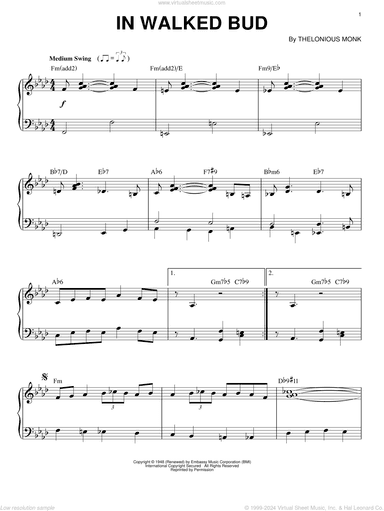In Walked Bud, (intermediate)