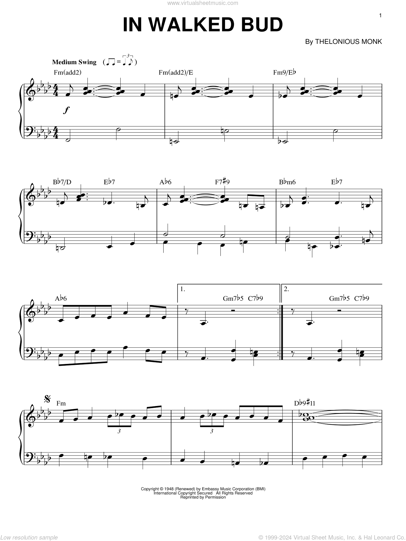 In Walked Bud, (intermediate)