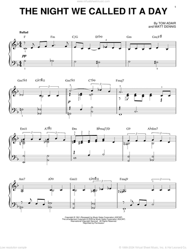 The Night We Called It A Day [Jazz version] (arr. Brent Edstrom)