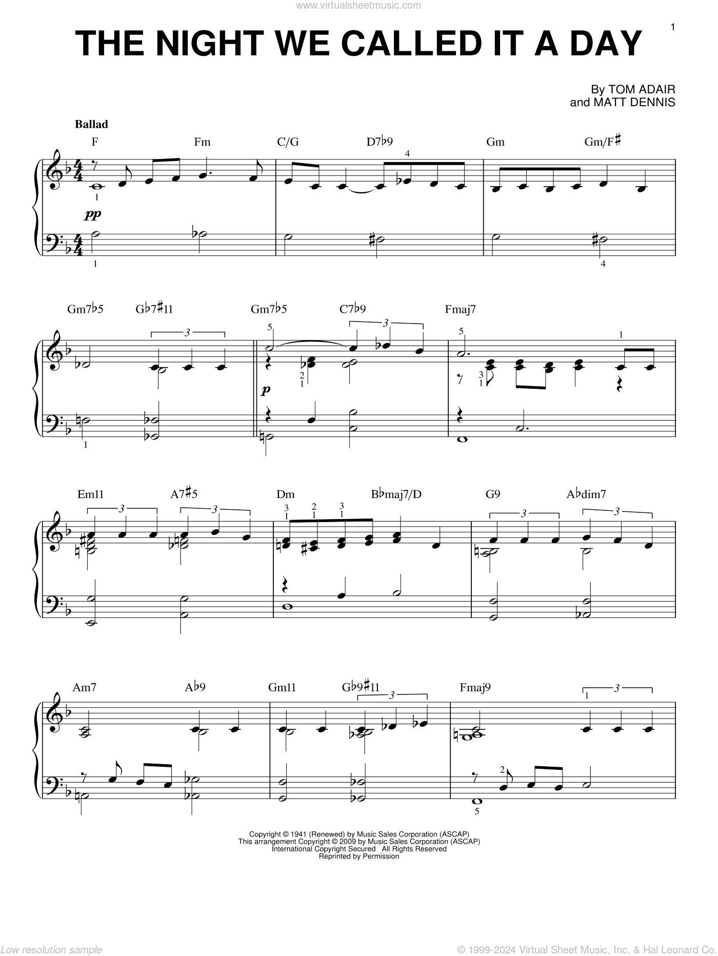 The Night We Called It A Day [Jazz version] (arr. Brent Edstrom)