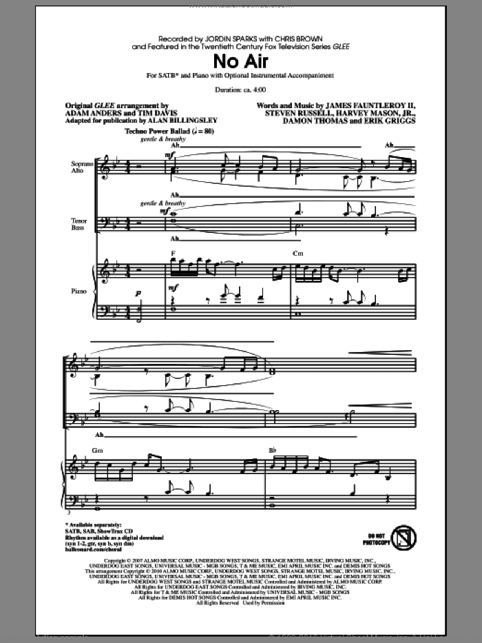 No Air (from Glee) (adapt. Alan Billingsley)