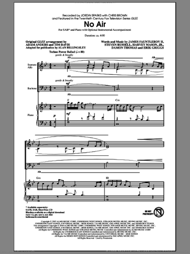 No Air (from Glee) (adapt. Alan Billingsley)