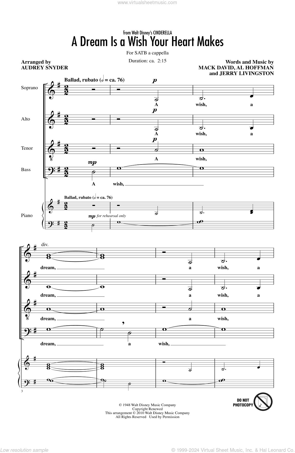 A Dream Is A Wish Your Heart Makes (from Cinderella) (arr. Audrey Snyder)