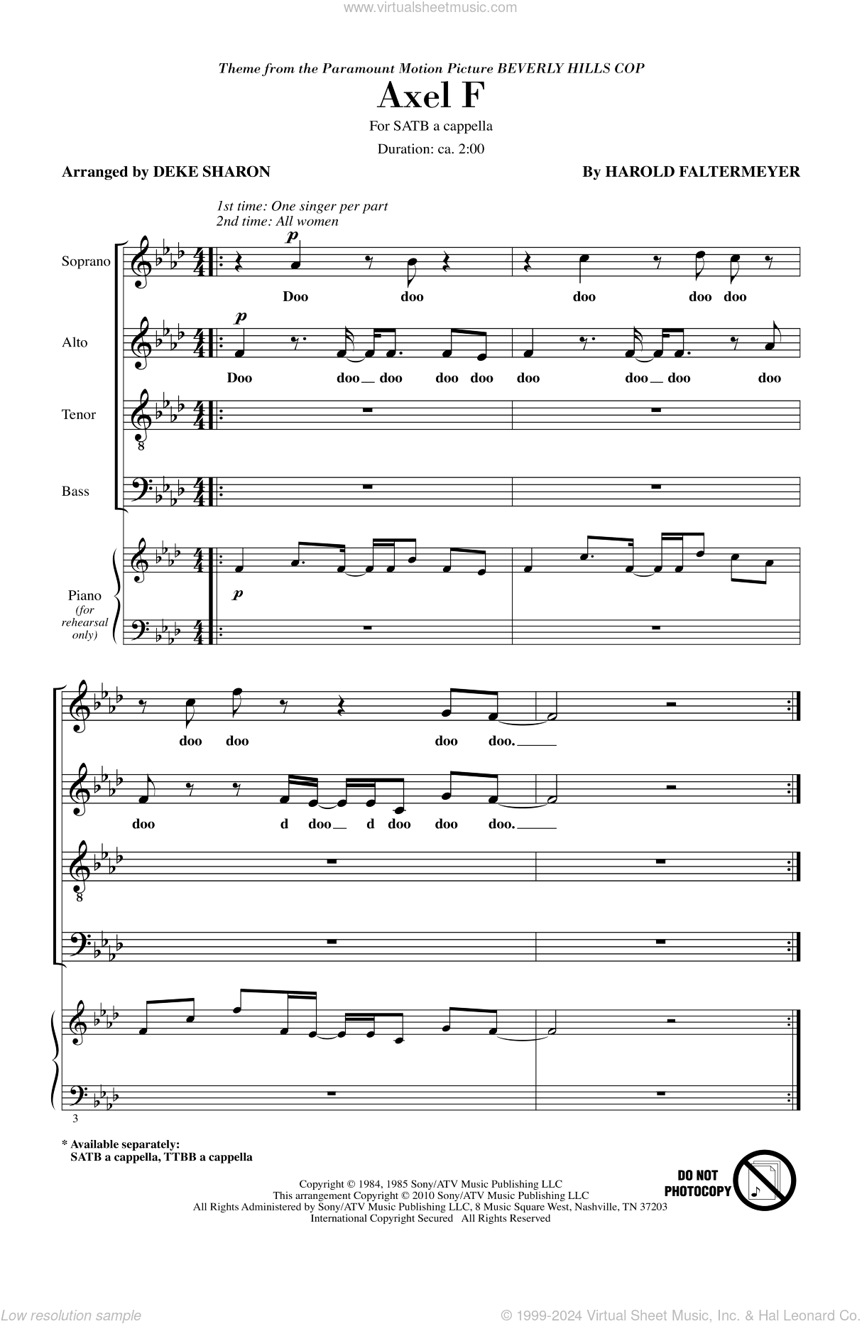 Axel F (from Beverly Hills Cop) (arr. Deke Sharon)