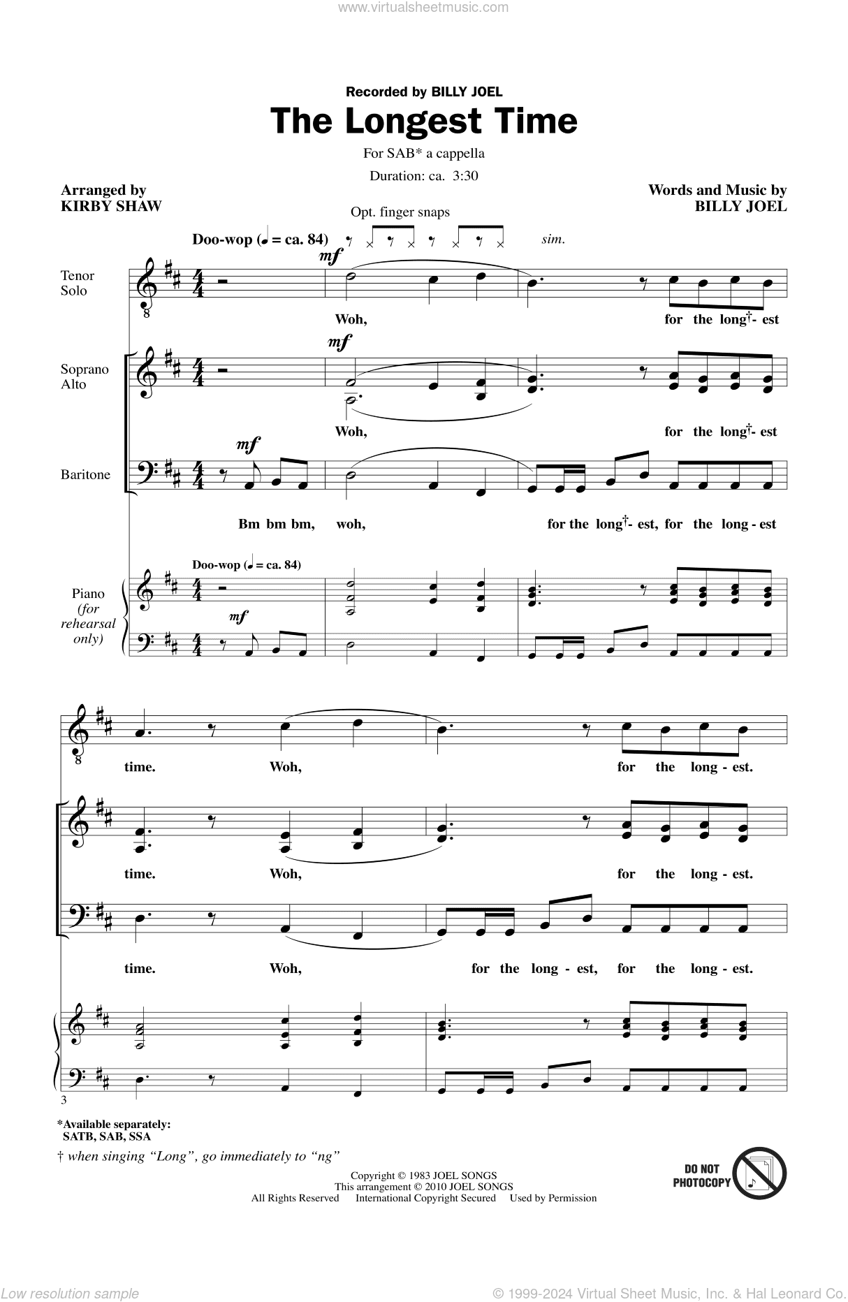The Longest Time (SAB with Tenor Solo) (arr. Kirby Shaw)